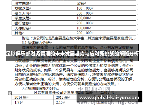 足球俱乐部财务管理的未来发展趋势与应对新挑战的策略分析