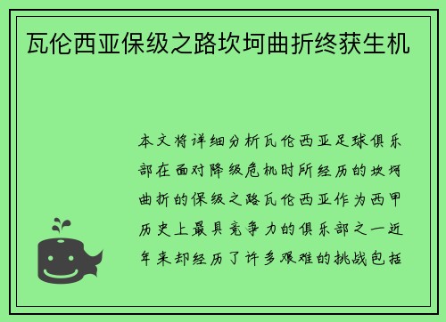 瓦伦西亚保级之路坎坷曲折终获生机